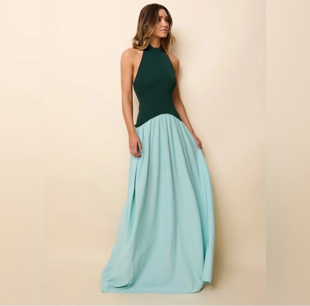 Solid & Striped Halter Soglio Dress Evergreen / Sky